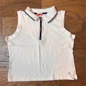Danskin Women's Now White w/ Blue Trim Cropped Sleeveless Top Size 12/14